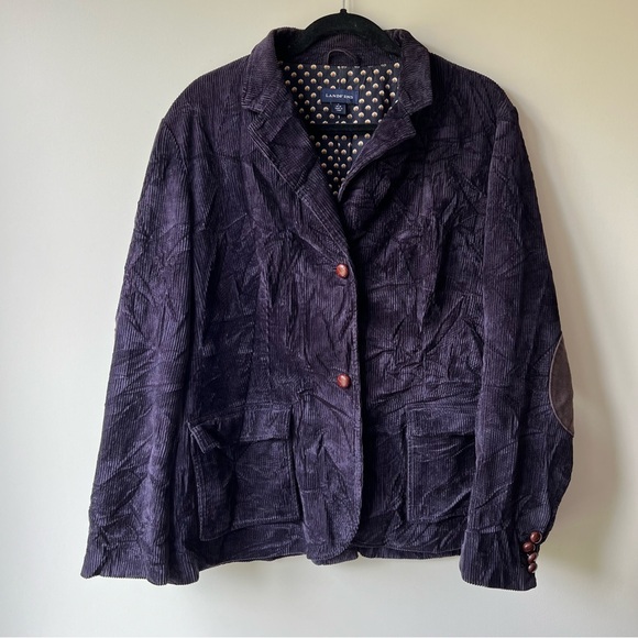 Land’s End Women's Purple Corduroy Blazer Jacket with elbow patches size 14-16 - Picture 2 of 11